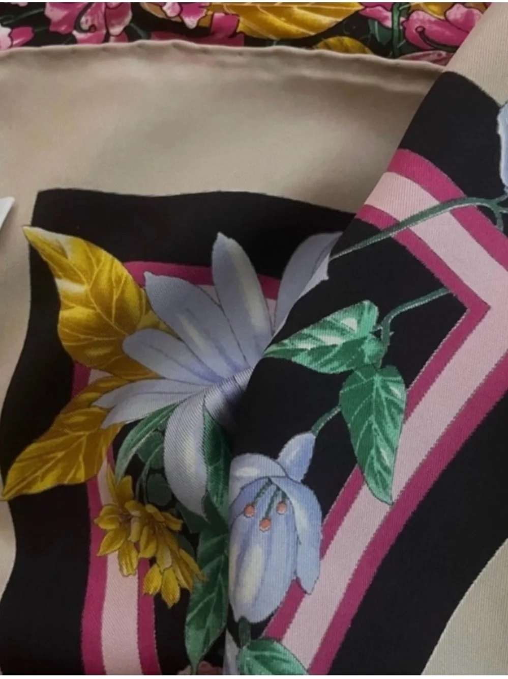 Dior Floral Silk Scarf in Black, Pink, Orange, Green, Blue